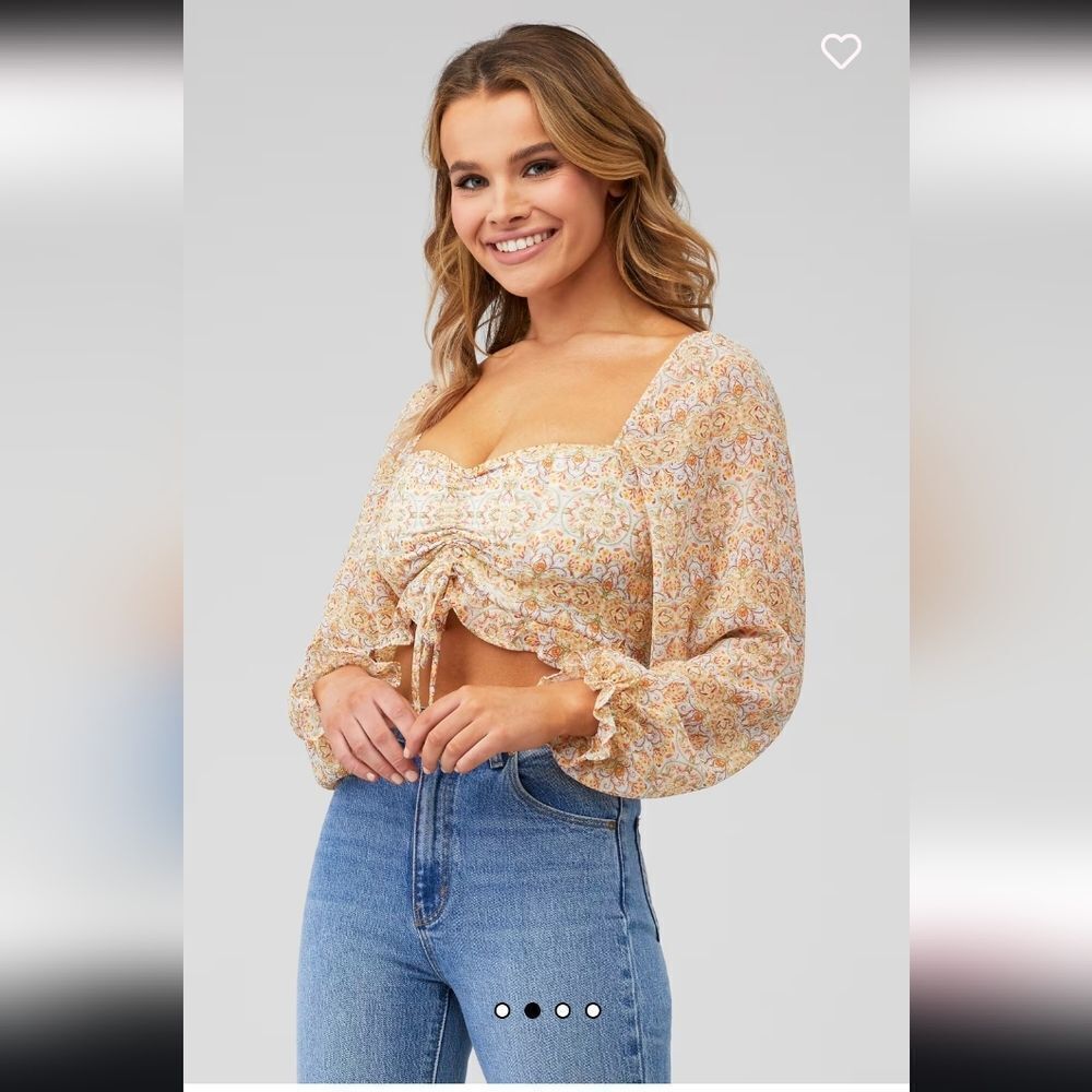 Show Me Your MuMu Yellow Floral Ruched Crop Top
